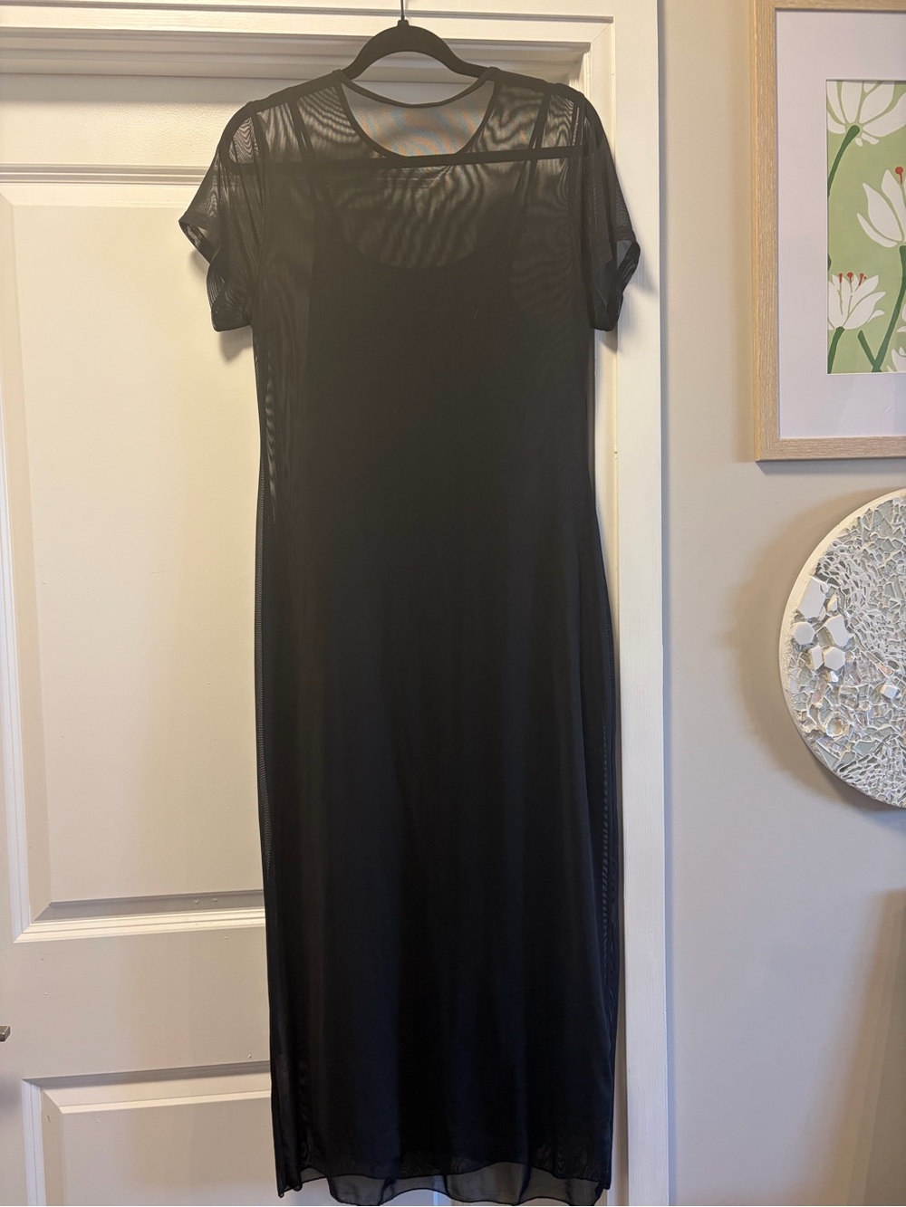 Black Sheer Short-Sleeve Maxi Dress